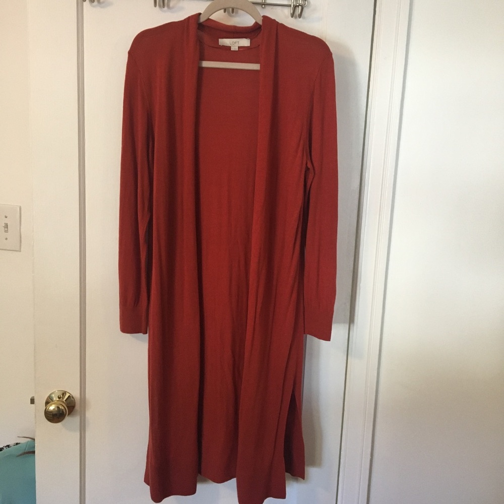 Loft Burnt Orange Cardigan, long length, size Large